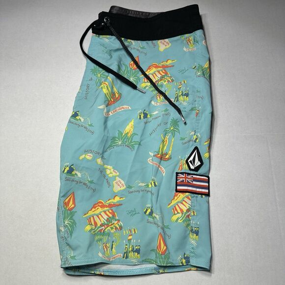 Volcom Board Shorts Mens Mod Tech Hawaii Swim Trunks Surf Beach UK Flag Size 31 - Picture 1 of 12